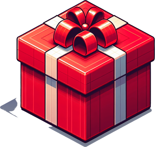 A big red christmas gift, isometric view Single Game Texture. In-Game asset. 2d. Blank background. High contrast. No shadows.