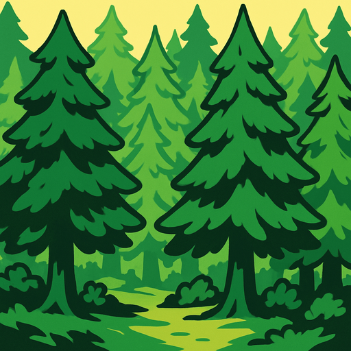 יער מלא בעצים.
In-Game asset.  2d.  High contrast.  No shadows