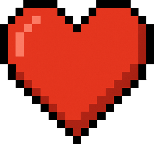red heart.
In-Game asset.  2d.  High contrast.  No shadows. pixel art