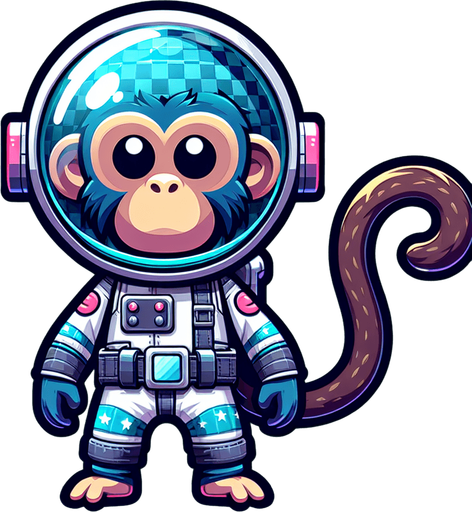 monkey astronaut.
Single Game Texture. In-Game asset. 2d. Blank background. High contrast. No shadows. transparent background