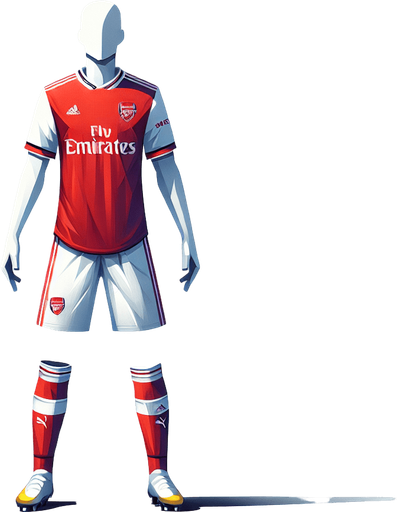 arsenal footballer Single Game Texture. In-Game asset. 2d. Blank background. High contrast. No shadows.