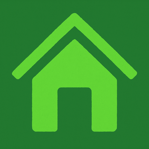 uN SIMBOLO verde de una casita, para el menu de volver al menu principal. sin letras.
In-Game asset.  2d.  High contrast.  No shadows