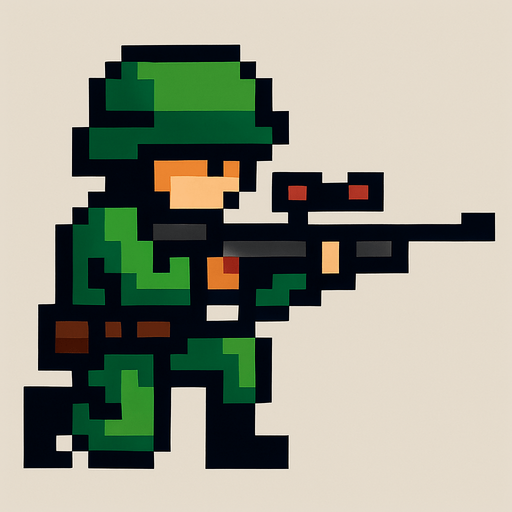 Sniper man pixel style.
In-Game asset.  2d.  High contrast.  No shadows