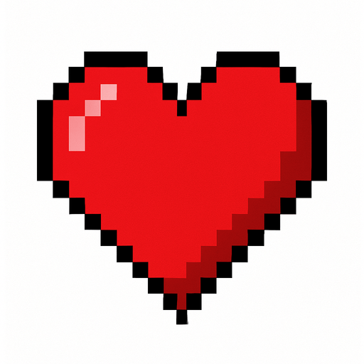 red heart.
In-Game asset.  2d.  High contrast.  No shadows. pixel art
