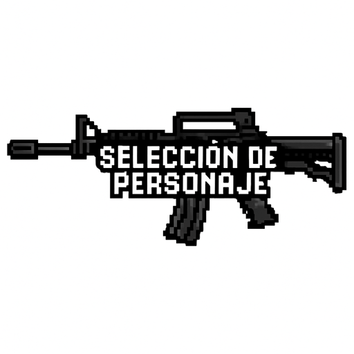un rifle de asalto m4 negro que en medio diga seleccion de personaje hecho con pixeles.
In-Game asset.  2d.  High contrast.  No shadows