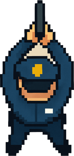 Draw a Cop in Have Gun Usin 2 hand of gun 2D Pixel Art Style and Do It from an Above Perspective.
In-Game asset.  2d.  High contrast.  No shadows