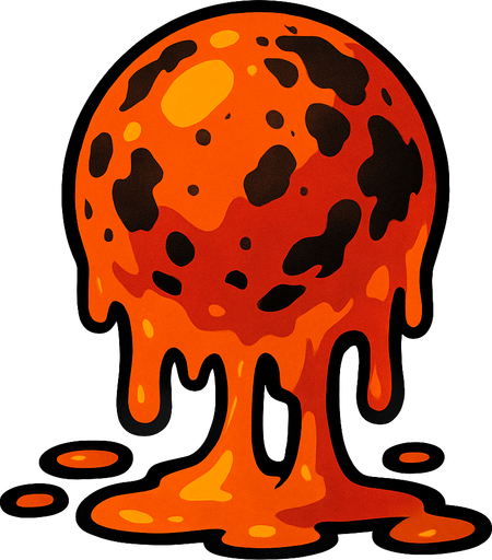 Lav topu erimiş.
In-Game asset.  2d.  High contrast.  No shadows