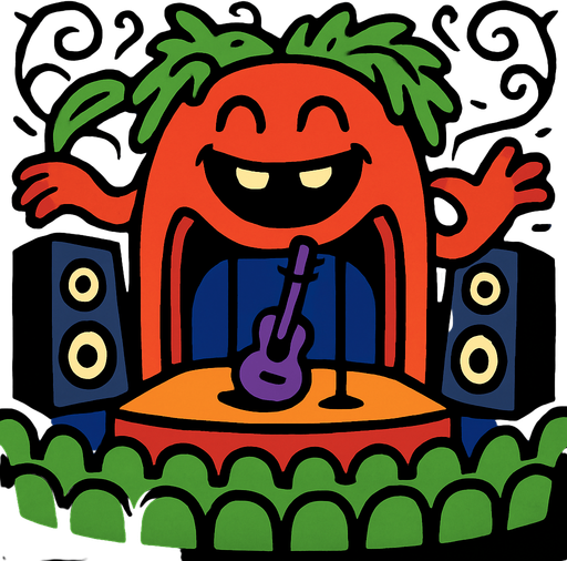 escenario de una Sala de Conciertos Viviente.
In-Game asset.  2d.  High contrast.  No shadows