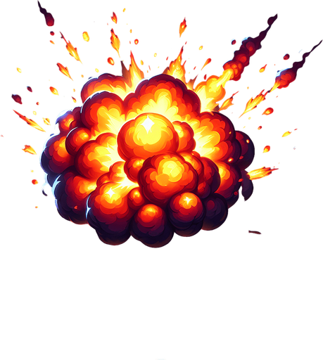 a small explosion.
Single Game Texture.  In-Game asset.  2d.  Blank background.  High contrast.  No shadows