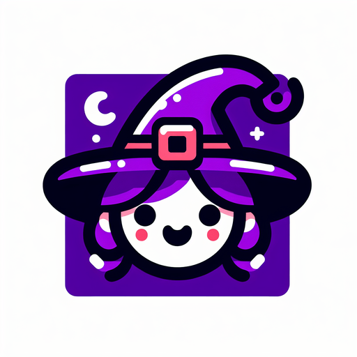 Perfectly square bright purple Halloween witcher head with cute happy face. Cartoon style. Spooky art style. Simple vector style.