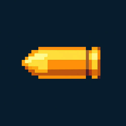 pixel art bullet.
In-Game asset.  2d.  High contrast.  No shadows