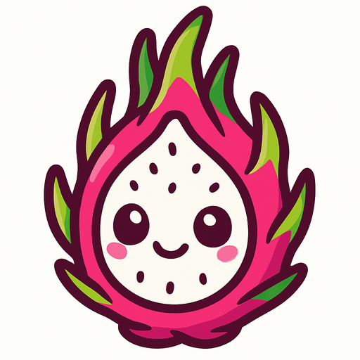 Dragon fruit with cute face.
In-Game asset.  2d.  High contrast.  No shadows