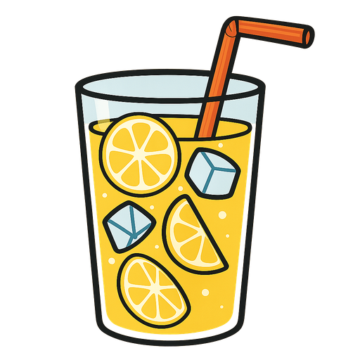içinde limon dilimleri, buz ve pipet olan bir limonata bardağı. No background. Transparent background. Blank background. No shadows. 2d. In-Game asset. flat