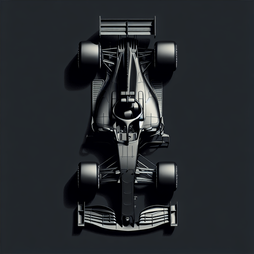 black color top down view racing car.
Single Game Texture.  In-Game asset.  2d.  Blank background.  High contrast.  No shadows