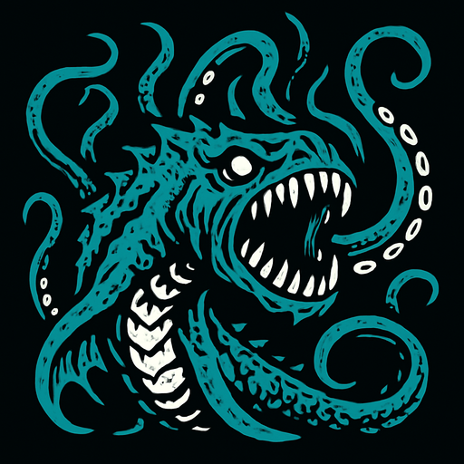 korkunç bir deniz canavarı.
In-Game asset.  2d.  High contrast.  No shadows