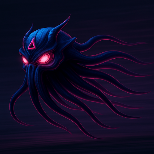 Suspended midair, flying fast, tentacles behind, fully in frame no edges cut off