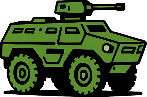 sağa giden askeri yeşil renkte zırhlı araç.
In-Game asset.  2d.  High contrast.  No shadows