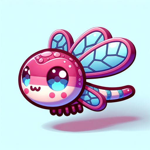 Kawaii 3d dragon fly cute deep pink and bluish.
Single Game Texture. In-Game asset. 2d. Blank background. High contrast. No shadows.
