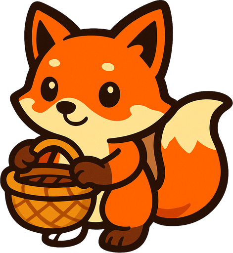 a cute fox with a basket.
In-Game asset.  2d.  High contrast.  No shadows