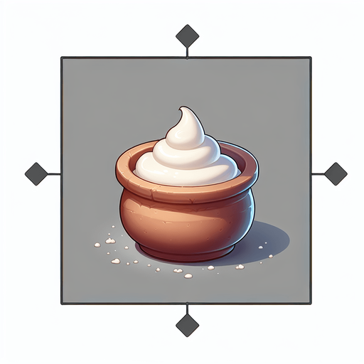 a pot of yogurt.
Single Game Texture. In-Game asset. 2d. Blank background. High contrast. No shadows.