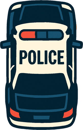 Polis arabası kuş bakışı.
In-Game asset.  2d.  High contrast.  No shadows