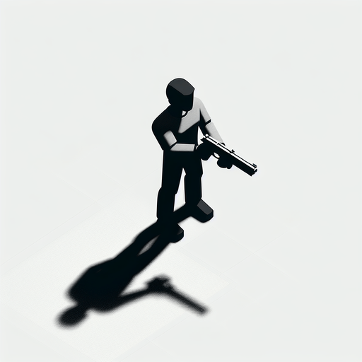 character with a gun looking from above.
Single Game Texture. In-Game asset. 2d. Blank background. High contrast. No shadows.