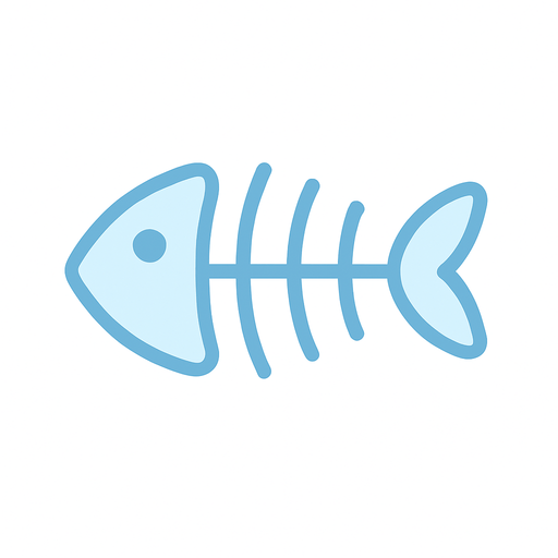 A simple ice blue fishbone icon, clean vector style, no background, minimal design, symmetrical and centered, soft lines, suitable for a 2D rhythm game UI element.
In-Game asset.  2d.  High contrast.  No shadows