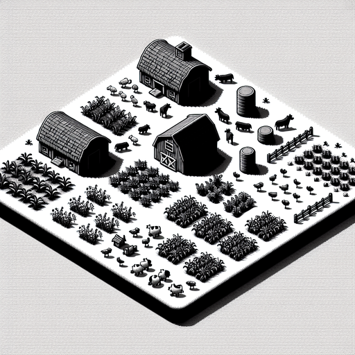 Farm from cookie clicker.
Single Game Texture. In-Game asset. 2d. Blank background. High contrast. No shadows.