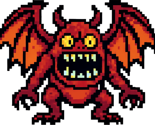 un mounstro con alas hecho con pixeles.
In-Game asset.  2d.  High contrast.  No shadows