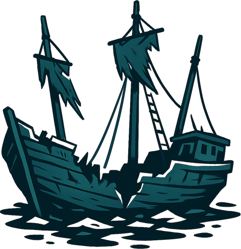 broken ship.
In-Game asset.  2d.  High contrast.  No shadows