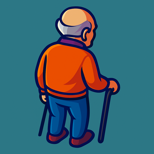 An old man with a cane. No hat.