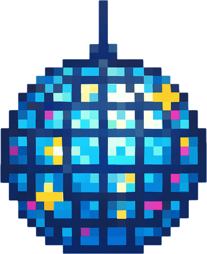 disco ball pixel art 2d.
In-Game asset.  2d.  High contrast.  No shadows