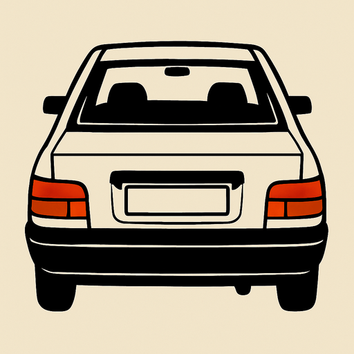 Beyaz saipa pride 131 arkasi ama yukaridan.
In-Game asset.  2d.  High contrast.  No shadows