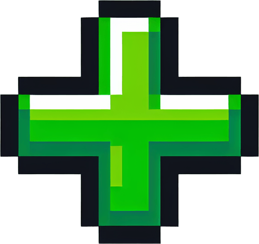 A bright green + symbol for a game GUI element.
Single Game Texture.  In-Game asset.  2d.  Blank background.  High contrast.  No shadows. 8-bit art style