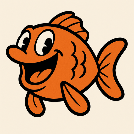 Rubber Hose Style Orange Happy Fish.
In-Game asset.  2d.  High contrast.  No shadows