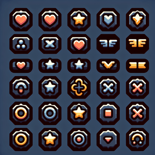 Power up symbols.
Single Game Texture.  In-Game asset.  2d.  Blank background.  High contrast.  No shadows