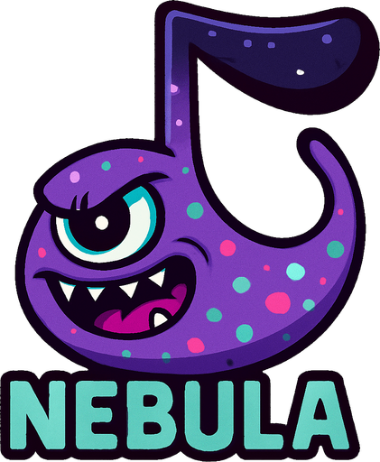 MÜZİK NOTASI ŞEKLİNDE BİR UZAYLI CANAVAR ÇİZ AMA BU KARAKTER PLAYER VE İSMİ NEBULA ONA GÖRE TASARLA. AYAKSIZ. GÖRSELE YAZI YAZMA
In-Game asset.  2d.  High contrast.  No shadows