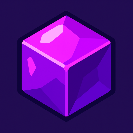 cristal morado cubico 2d.
In-Game asset.  2d.  High contrast.  No shadows