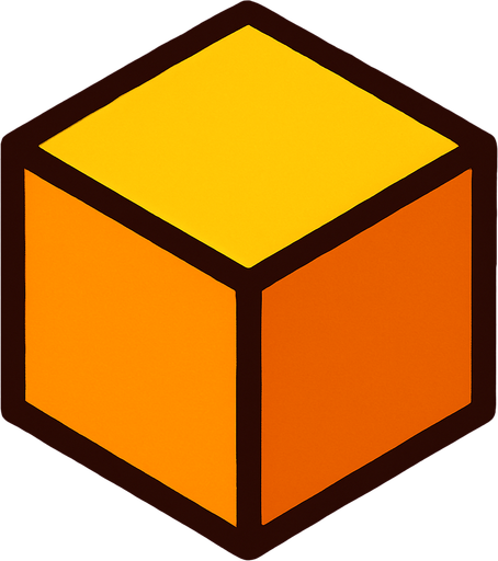 yellow and orange cube 2d.
In-Game asset.  2d.  High contrast.  No shadows