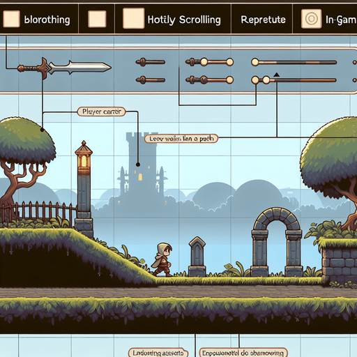 the foregund of a horizontally scrolling game, where the player walks sideways along a path. the color should be muted, fantasy medieval style. the game is a platformer or endless runner game, so everything should be seen from the side..
Single Game Texture. In-Game asset. 2d. Blank background. High contrast. No shadows.