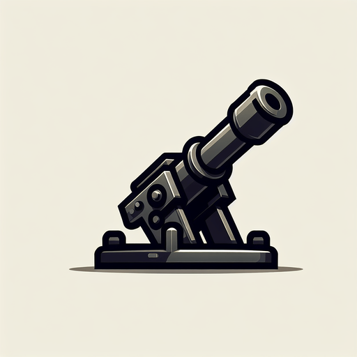 Артиллерийское оружие, смотрит вверх.
Single Game Texture. In-Game asset. 2d. Blank background. High contrast. No shadows.