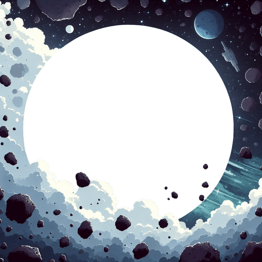 A background image of asteroids in space
Single Game Texture. In-Game asset. 2d. Blank background. High contrast. No shadows.