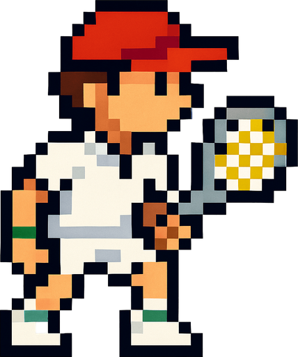 pixelart tennis player looking to the right.
In-Game asset.  2d.  High contrast.  No shadows