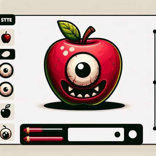Apple with eye and mouth animation..
Single Game Texture.  In-Game asset.  2d.  Blank background.  High contrast.  No shadows
