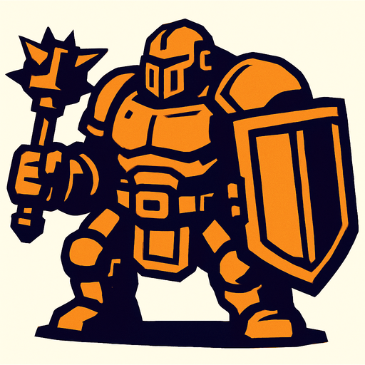 bulky warrior like a tank.
In-Game asset.  2d.  High contrast.  No shadows