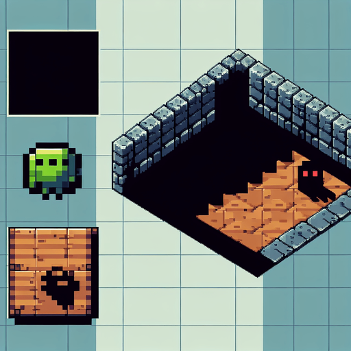 Crea un enemigo de estilo dungeon pixelado.
Single Game Texture.  In-Game asset.  2d.  Blank background.  High contrast.  No shadows