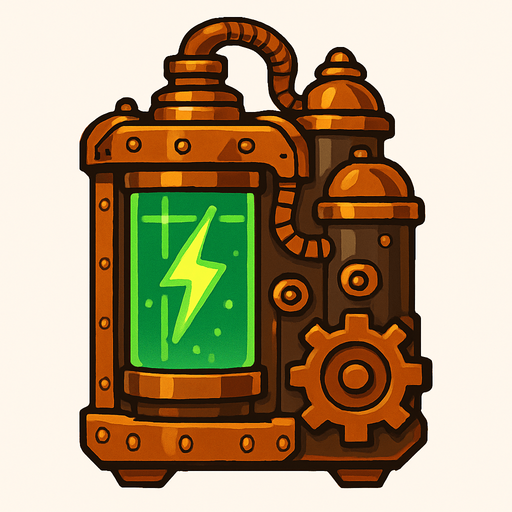 una bateria energetica estilo steampunk.
In-Game asset.  2d.  High contrast.  No shadows