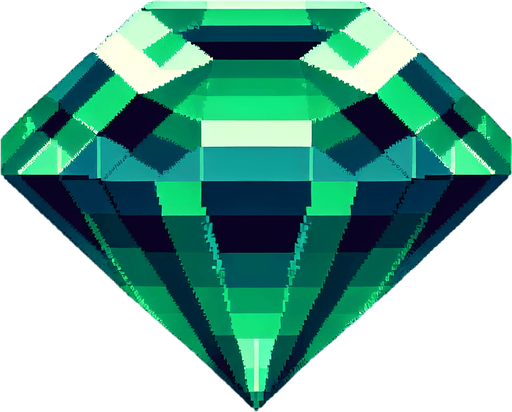 An emerald. Pixel art..
Single Game Texture.  In-Game asset.  2d.  Blank background.  High contrast.  No shadows