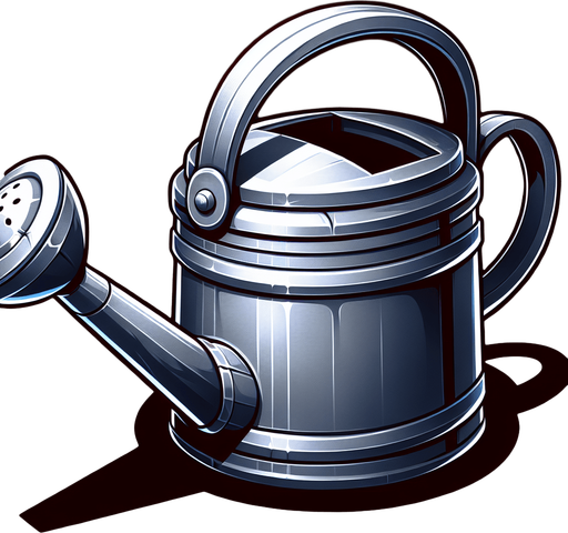 Watering can.
Single Game Texture.  In-Game asset.  2d.  Blank background.  High contrast.  No shadows