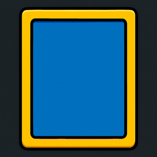 mavi sarı renkte kenarlaı düz dörtken olan bir kart ve ya çercive.
In-Game asset.  2d.  High contrast.  No shadows